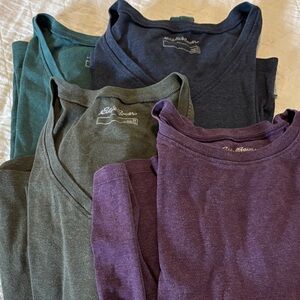Eddie Bauer Long Sleeve Tee Set in Forest Green, Navy, Olive & Plum Bundle
